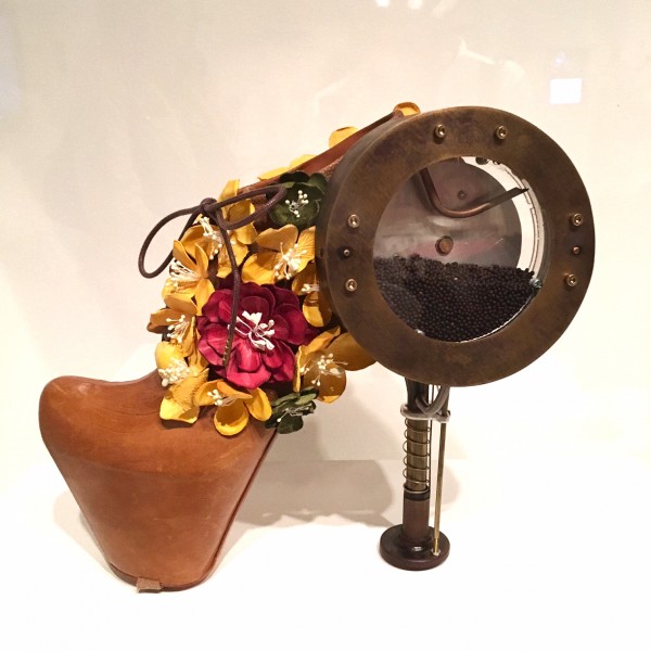 Shoe art - high heel with flowers and nail gun