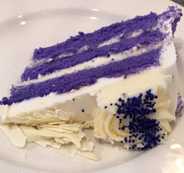 slice of Frederick's Pastries purple velvet cake