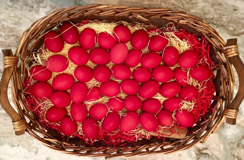 Red eggs for Greek Easter Tsougrisma