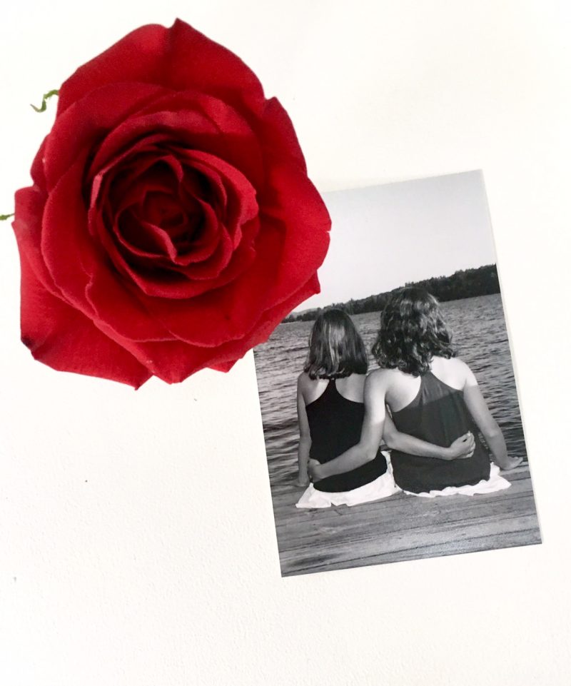 my daughters at Lake Winnipesaukee 2010 and a rose