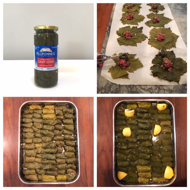 Stages of stuffed grape leaves preparation