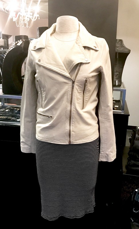 Who says leather is just for chilly temps? The soft and supple material, available in a rainbow of colors, is a fabulous transition piece; Try camel, cream or light-pink over your favorite spring dress. picture taken @ dresscode Andover